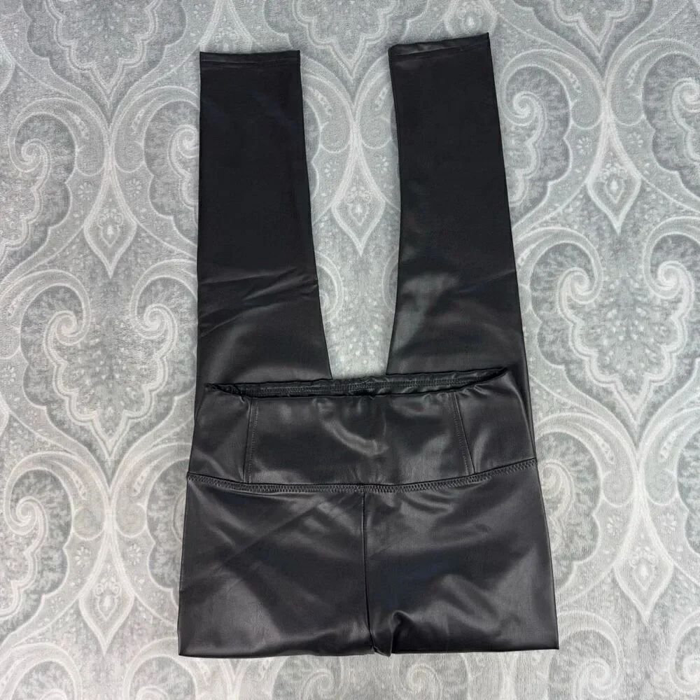 Womens 7 For All Mankind Black Faux Leather Pants